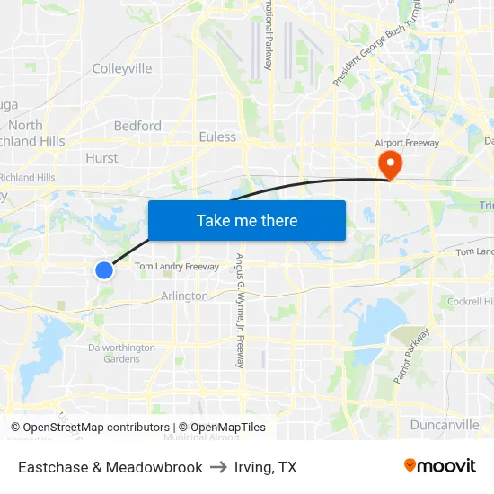 Eastchase & Meadowbrook to Irving, TX map
