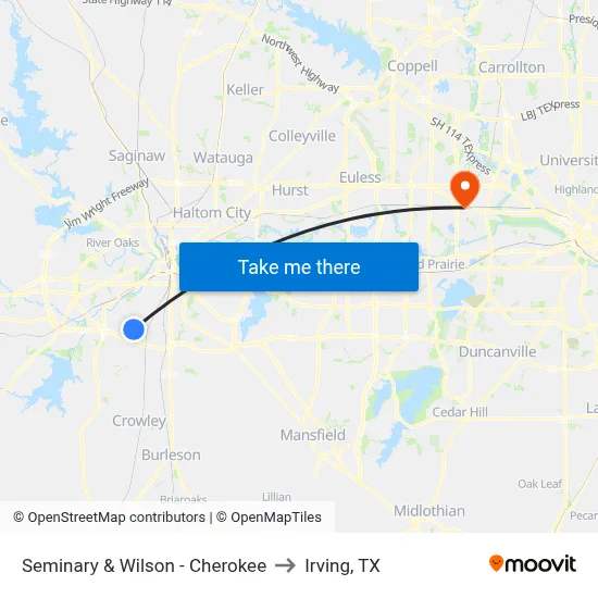 Seminary & Wilson - Cherokee to Irving, TX map