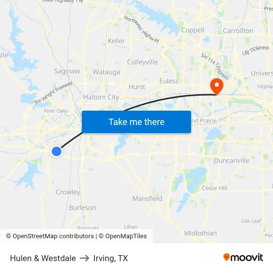 Hulen & Westdale to Irving, TX map