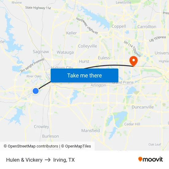 Hulen & Vickery to Irving, TX map