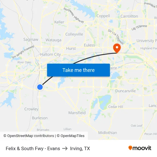 Felix & South Fwy - Evans to Irving, TX map