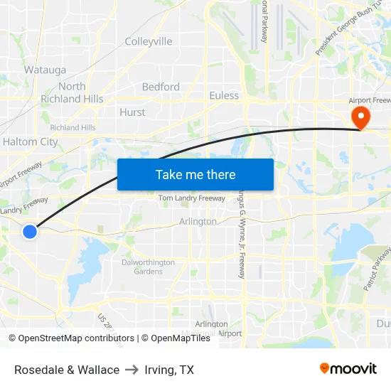 Rosedale & Wallace to Irving, TX map