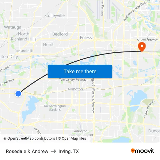 Rosedale & Andrew to Irving, TX map