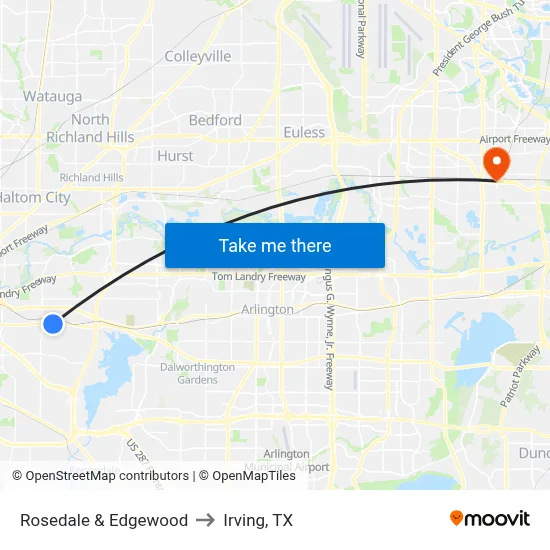 Rosedale & Edgewood to Irving, TX map
