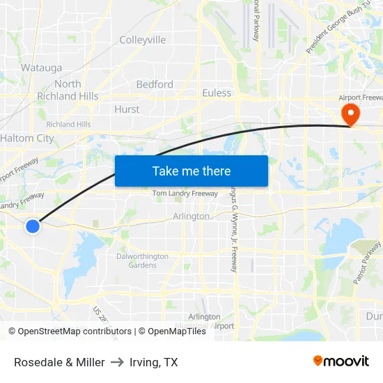 Rosedale & Miller to Irving, TX map