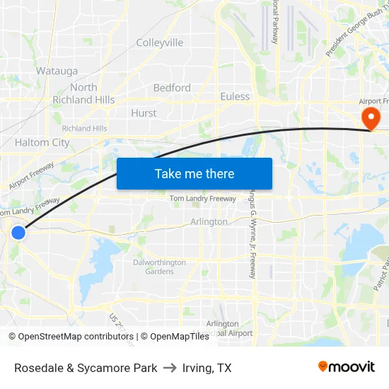 Rosedale & Sycamore Park to Irving, TX map