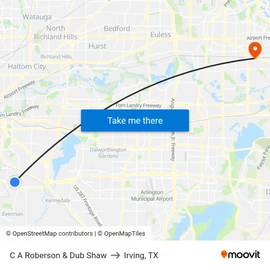 C A Roberson & Dub Shaw to Irving, TX map