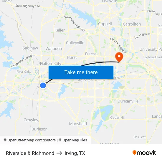 Riverside & Richmond to Irving, TX map
