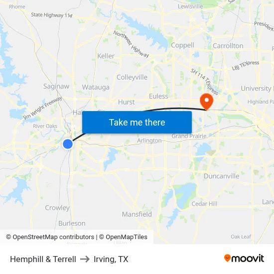 Hemphill & Terrell to Irving, TX map