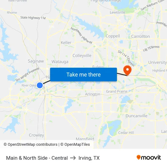 Main & North Side - Central to Irving, TX map