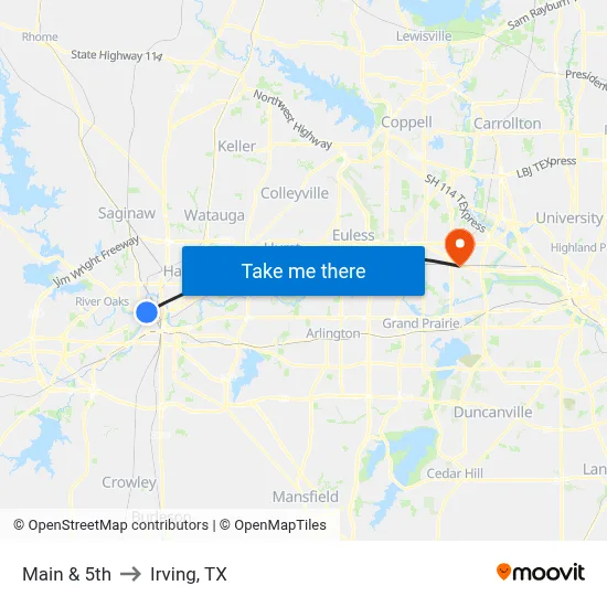 Main & 5th to Irving, TX map