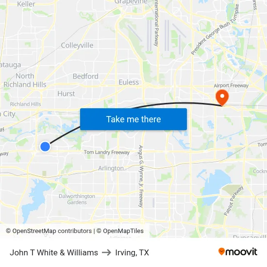 John T White & Williams to Irving, TX map