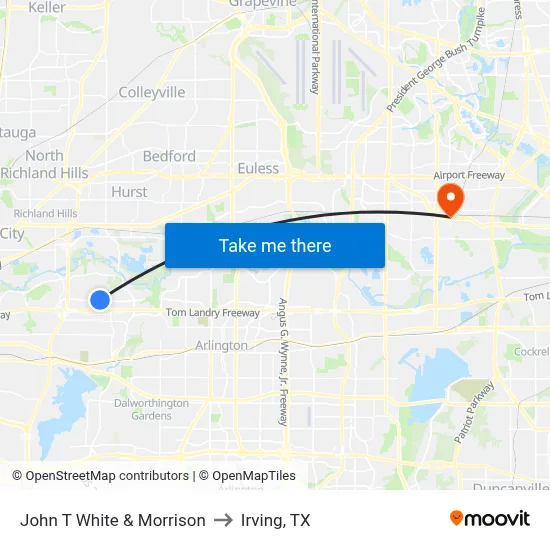 John T White & Morrison to Irving, TX map