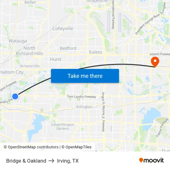 Bridge & Oakland to Irving, TX map