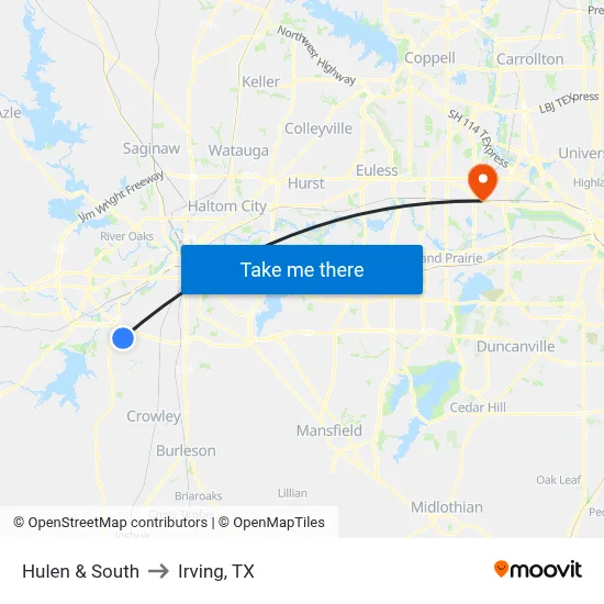 Hulen & South to Irving, TX map