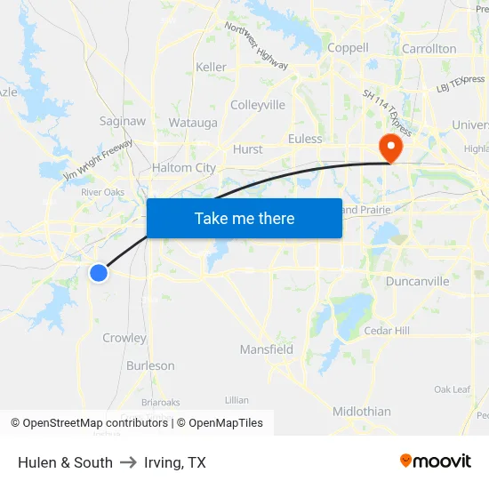 Hulen & South to Irving, TX map