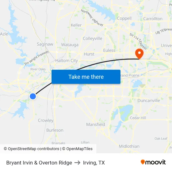 Bryant Irvin & Overton Ridge to Irving, TX map