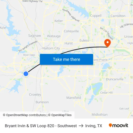 Bryant Irvin & SW Loop 820 - Southwest to Irving, TX map