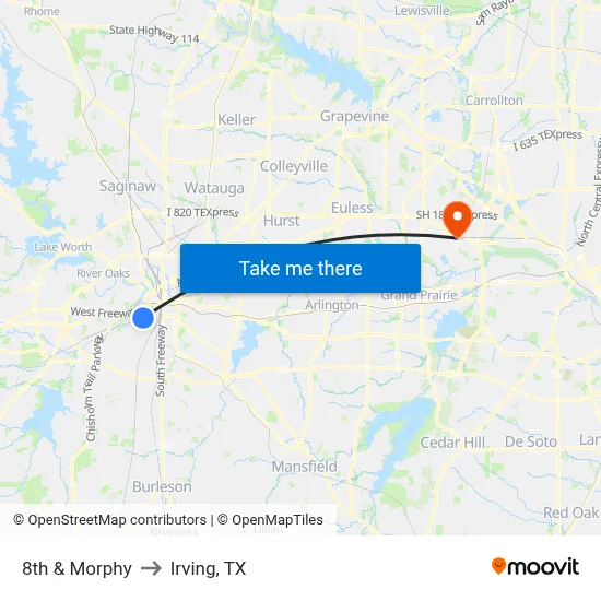8th & Morphy to Irving, TX map