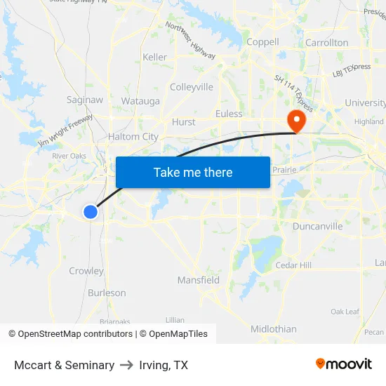 Mccart & Seminary to Irving, TX map