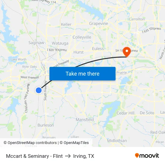Mccart & Seminary - Flint to Irving, TX map