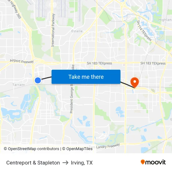 Centreport & Stapleton to Irving, TX map