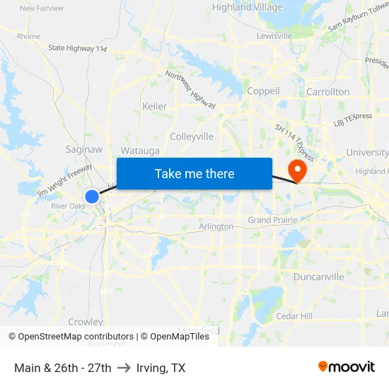 Main & 26th - 27th to Irving, TX map