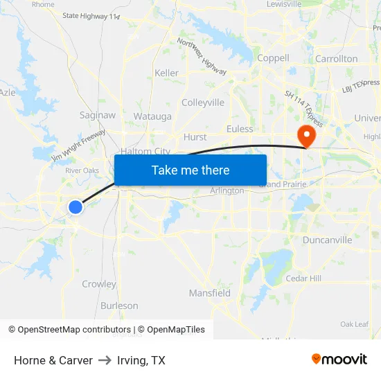 Horne & Carver to Irving, TX map