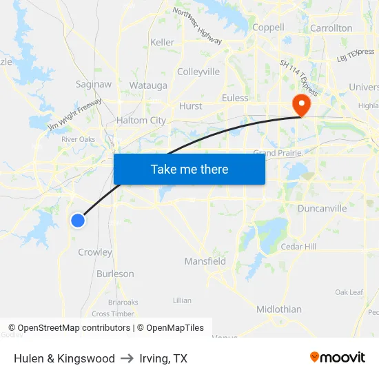 Hulen & Kingswood to Irving, TX map