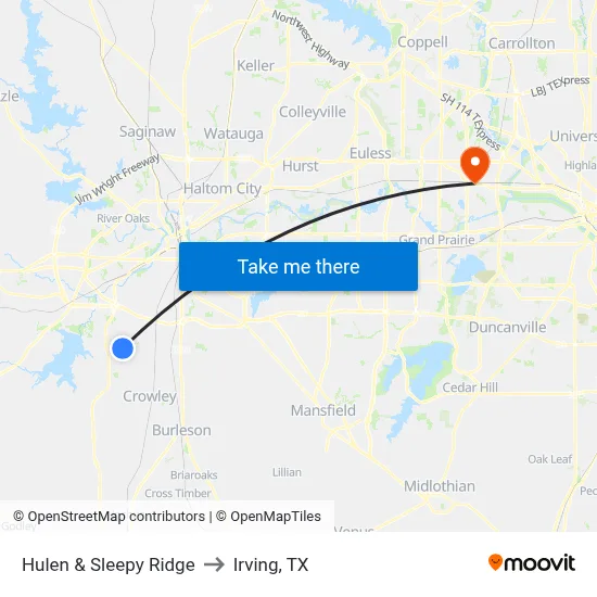 Hulen & Sleepy Ridge to Irving, TX map