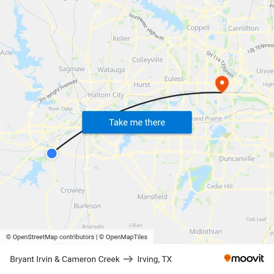 Bryant Irvin & Cameron Creek to Irving, TX map