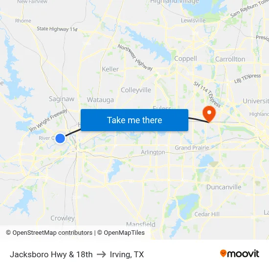 Jacksboro Hwy & 18th to Irving, TX map