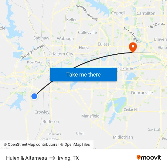 Hulen & Altamesa to Irving, TX map
