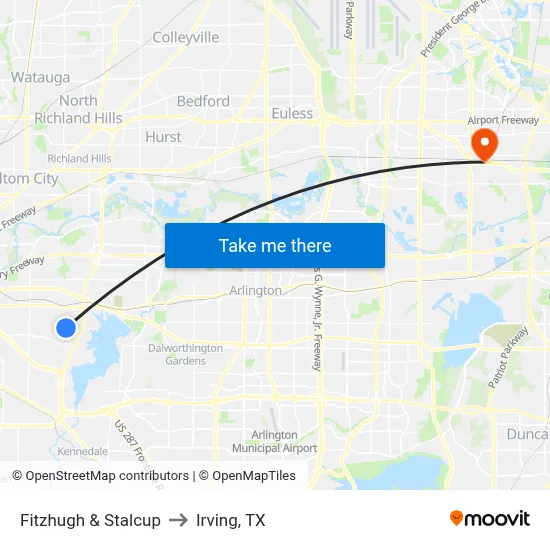 Fitzhugh & Stalcup to Irving, TX map