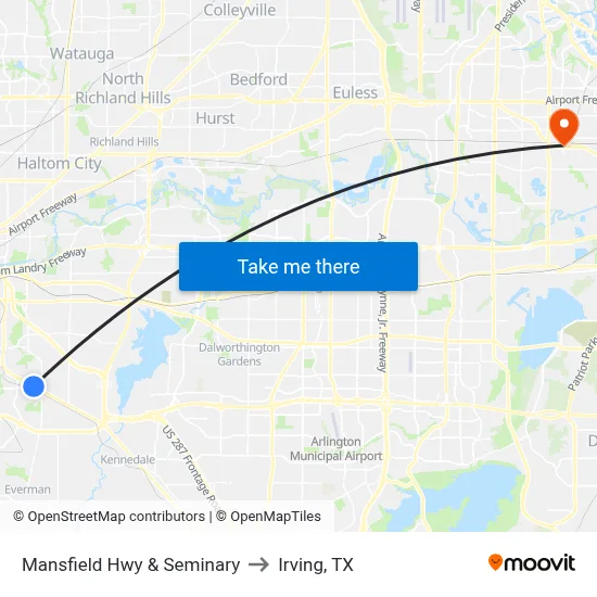 Mansfield Hwy & Seminary to Irving, TX map
