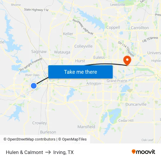 Hulen & Calmont to Irving, TX map