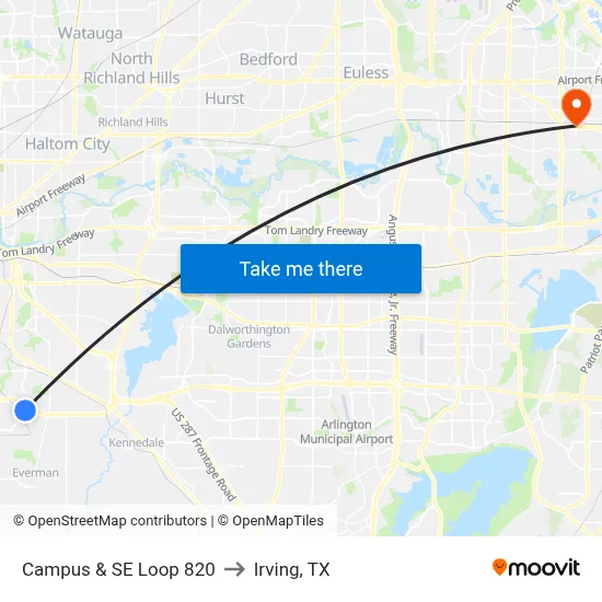 Campus & SE Loop 820 to Irving, TX map