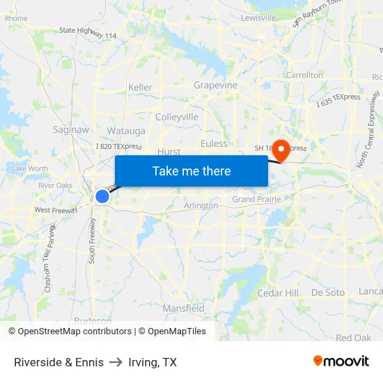 Riverside & Ennis to Irving, TX map
