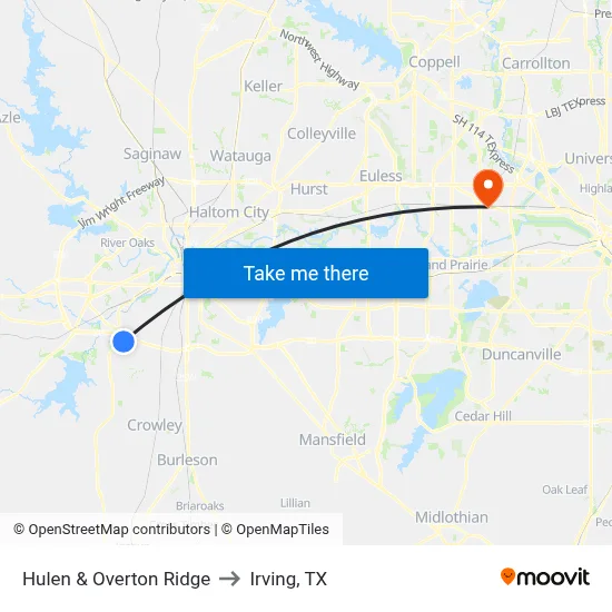 Hulen & Overton Ridge to Irving, TX map