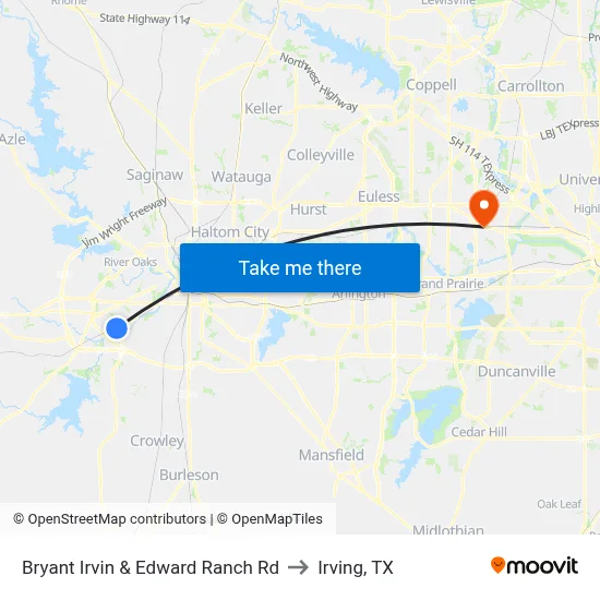 Bryant Irvin & Edward Ranch Rd to Irving, TX map