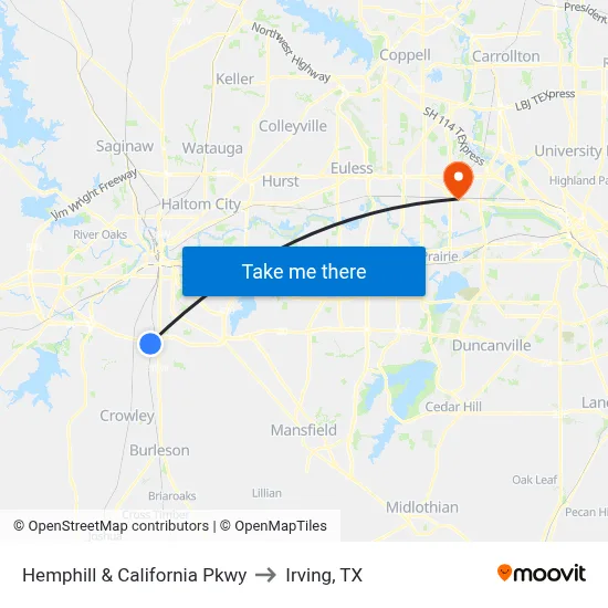 Hemphill & California Pkwy to Irving, TX map