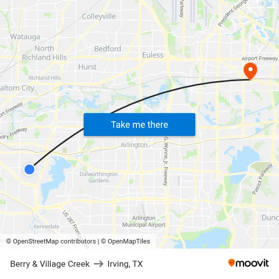 Berry & Village Creek to Irving, TX map