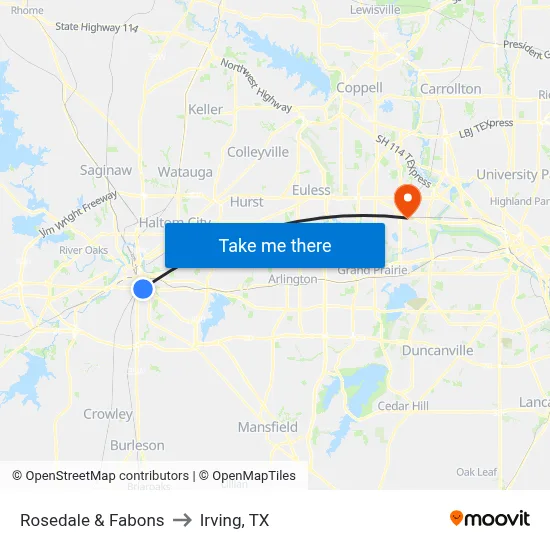 Rosedale & Fabons to Irving, TX map