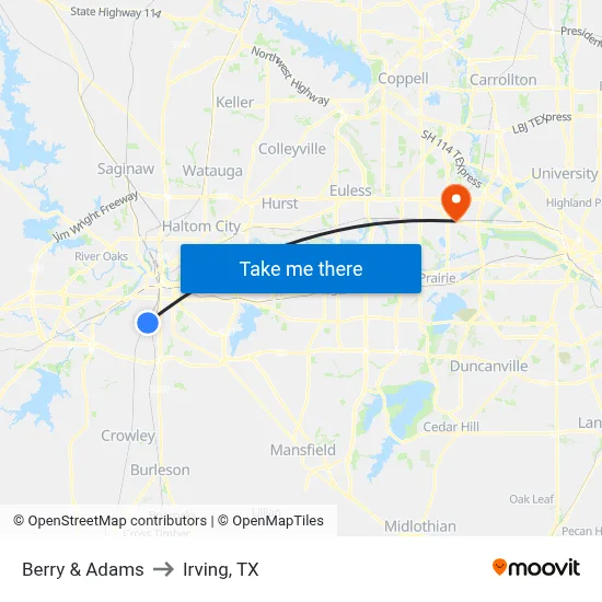 Berry & Adams to Irving, TX map