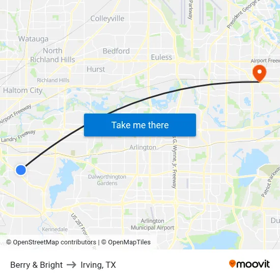 Berry & Bright to Irving, TX map