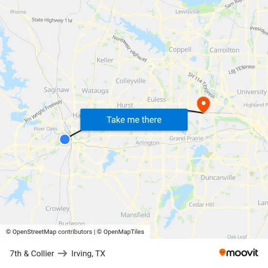 7th & Collier to Irving, TX map