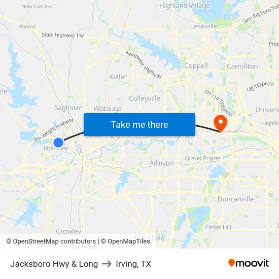 Jacksboro Hwy & Long to Irving, TX map