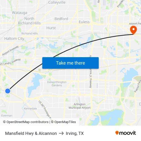 Mansfield Hwy & Alcannon to Irving, TX map