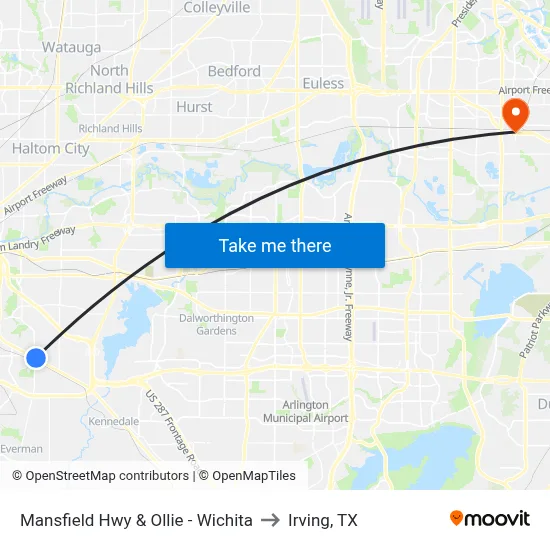 Mansfield Hwy & Ollie - Wichita to Irving, TX map