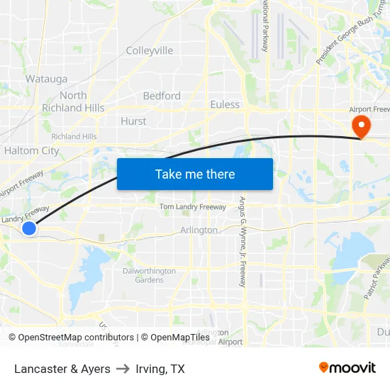Lancaster & Ayers to Irving, TX map